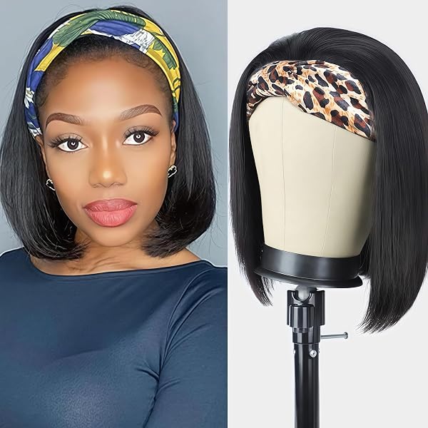 Amazon.com : Comfair Headband Wig Human Hair Bob Short  display picture 3