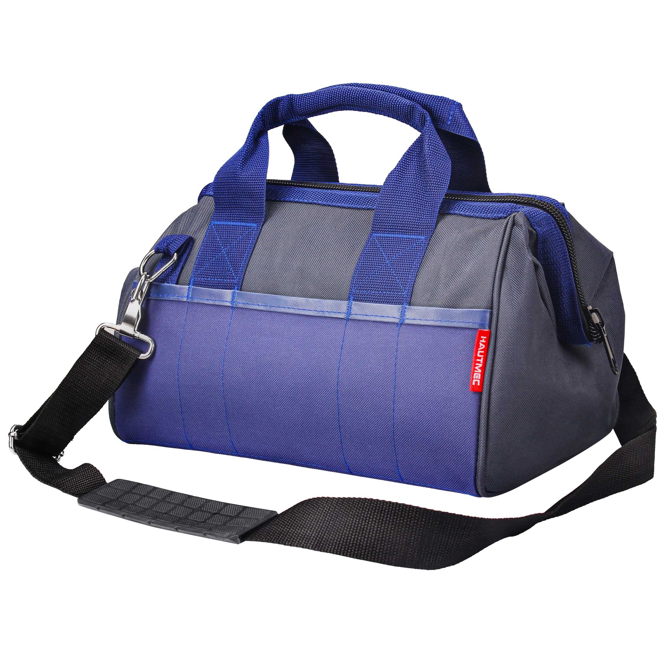HAUTMEC 12" Small Tool Bag, 23-Pockets Folding Wide Mouth Tool Bag with Steel Frame, Adjustable Shoulder Strap & Reinforced Base – HT0074