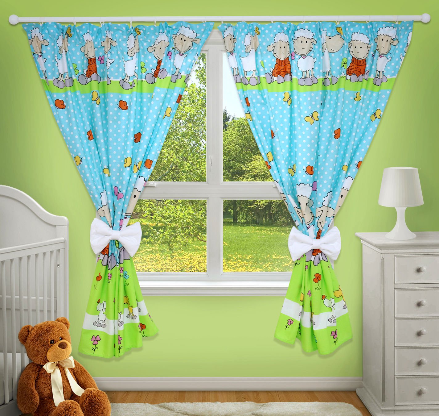 TheLittles24 Luxury Decorative Curtains for Baby Room Matching with Our Nursery Bedding Sets (Sheep Turquoise)