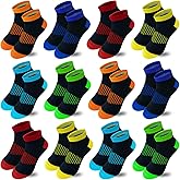 Tsmollyu Boys Socks 12 Pairs Half Cushion Low Cut Athletic Ankle Sock Kids Sock for Boys