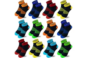 Tsmollyu Boys Socks - 12 Pairs Half Cushion Low Cut Athletic Ankle Socks for Kids