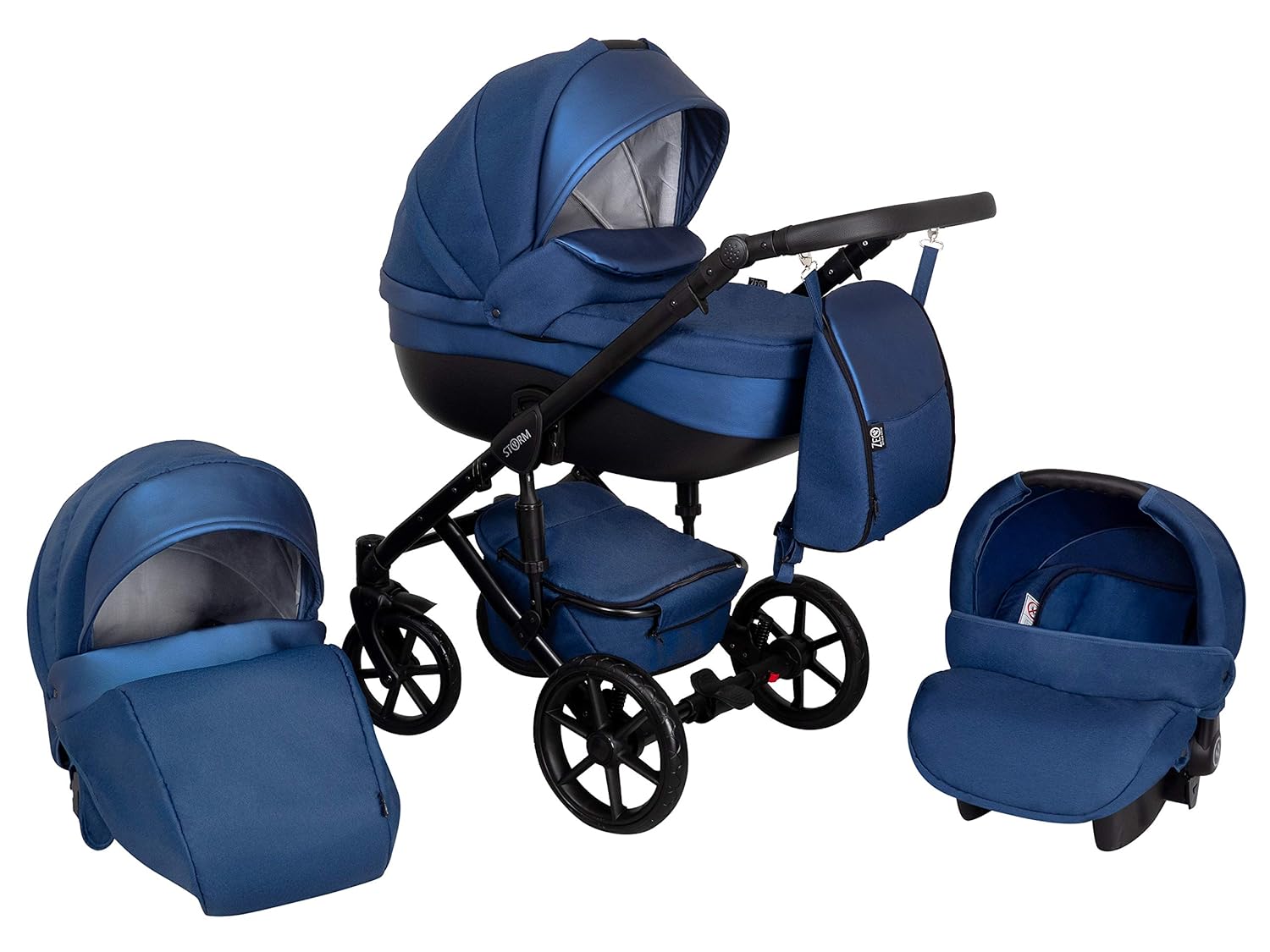 Kinderwagen Babywagen Kombikinderwagen Zeo Storm 3in1 Komplettset mit Zubehör KEIN CHINA PRODUKT 0-3 Jahre 0-15 kg Insektenschutz Einkaufstasche Regenschutz Buggy Autositz (ST8)