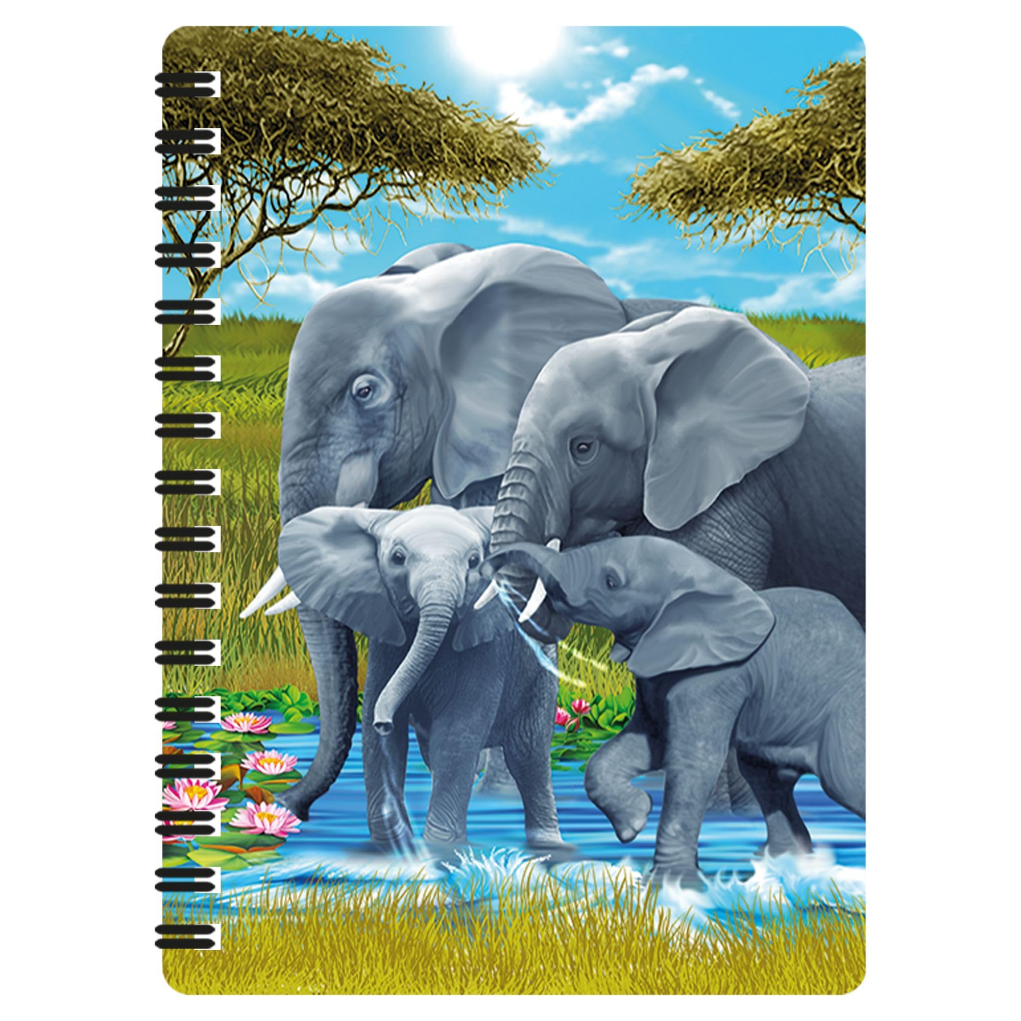 3D LiveLife Jotter - Pachyderm Pals from Deluxebase. Lenticular 3D Elephant A6 Spiral Notebook with plain recycled paper pages. Artwork licensed from renowned artist Michael Searle