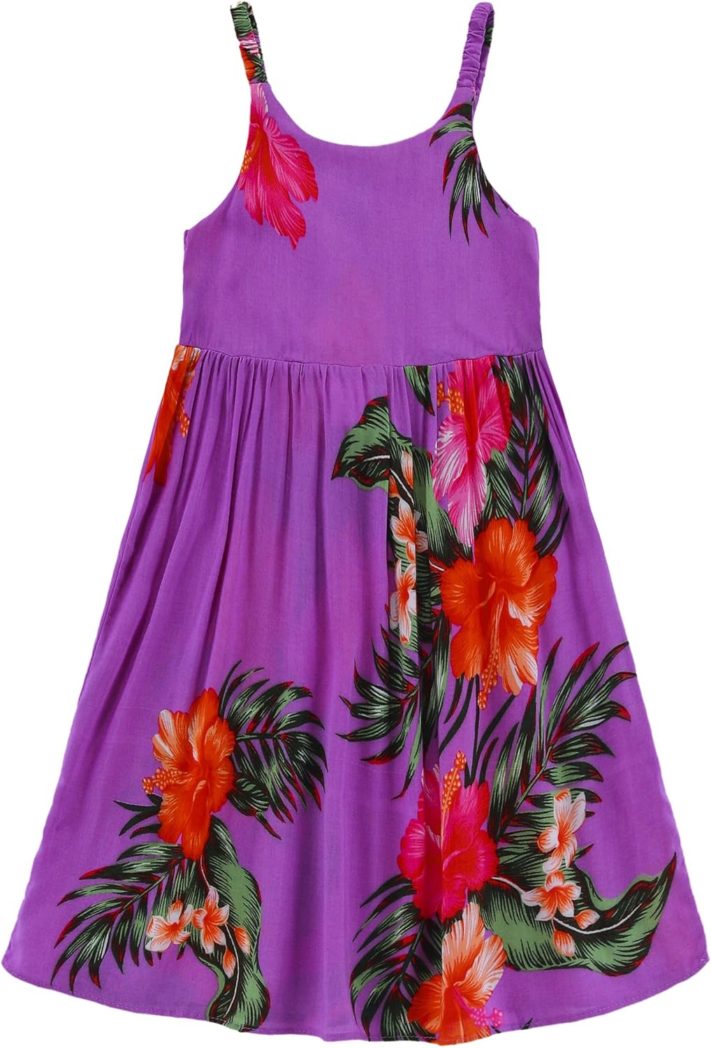 Girl Elastic Strap Hawaiian Luau Dress in Purple Clothing