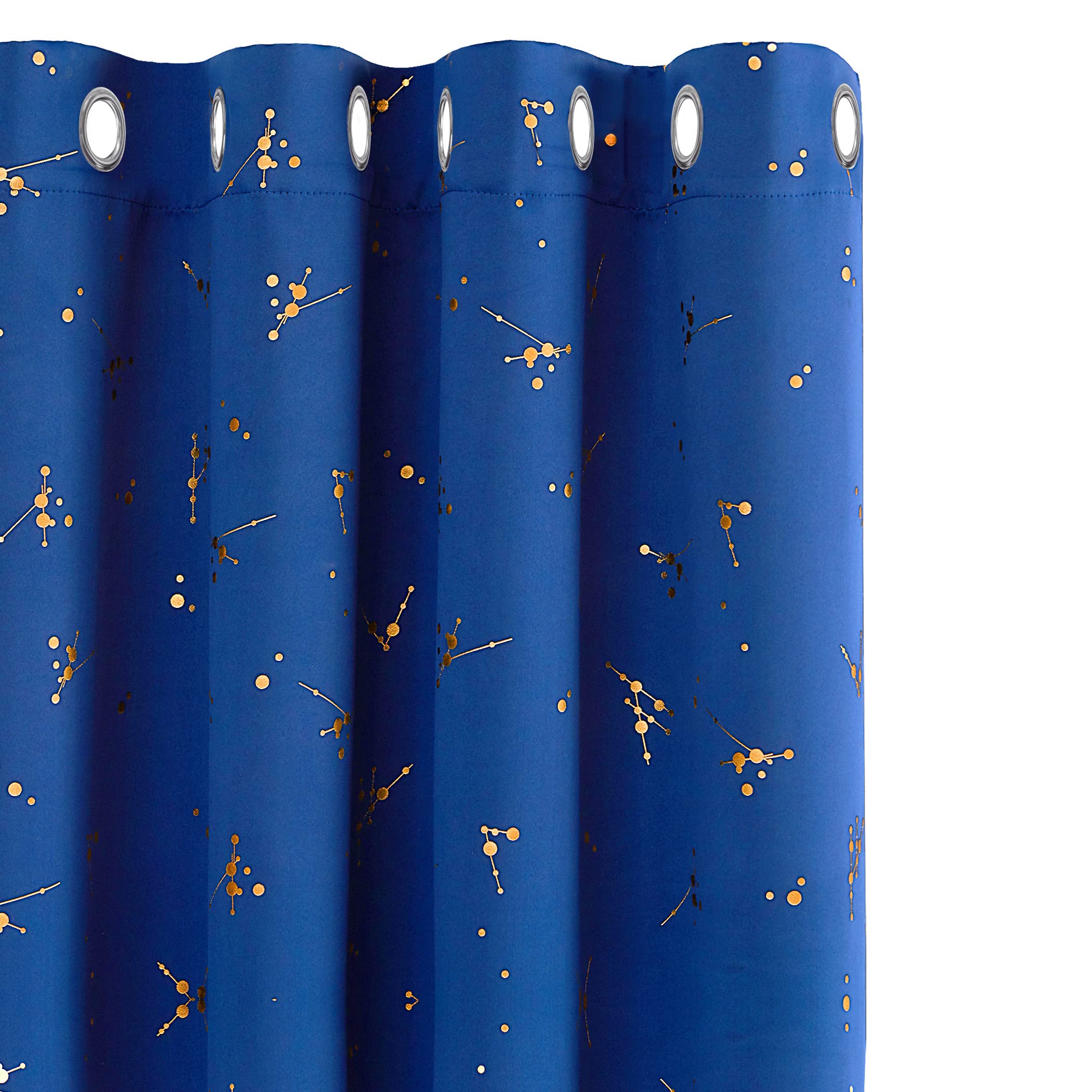Deconovo Royal Blue Eyelet Blackout Thermal Insulated Curtains Gold Constellation Printed Curtains for Living Room, 46 x 90 Inch(Width x Length), 2 panels