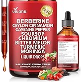14-in-1 Berberine with Ceylon Cinnamon Supplement Liquid Drops, 1800mg + 30:1 Liposomal Tech with Cayenne Pepper, Soursop, Chromium, Bitter Melon, Turmeric, Moringa, Gymnema, Glucomannan, GLP Support