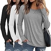 Riyiper 3 Pack Women's Long Sleeve Shirts, Crew Neck Loose Fit Fall Tops Casual Basic Side Split Tees Trendy Outfits