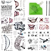 Joker Temporary Tattoos &amp; Green Hair Color Wax Set for Joker Makeup Cosplay | 16 Sheets Joker Temporary Tattoos, 20g Green Temporary Hair Wax &amp; 2 Eyebrow Brushes, Halloween Joker Makeup Accessories