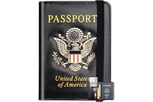 Herain Passport Holder Wallet Cover Case for Men Women Family, Metal US Badge Passport Book Holers with RFID Blocking, Travel Essentials Cruise Must Haves