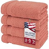 American Veteran Towel, Hand Towels for Bathroom Set of 4, 100% Cotton Turkish Hand Towel Sets, Soft Hand Face Towels, Coral Hand Towels
