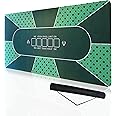Enyinla Thick 70''x35'' Foldable Poker Table Top 10 Players - Professional Texas Hold'em Poker Mat with Non-Slip Backing, Ideal for Poker and Casino, 3mm Ultra Thick, Backpack Included., Green