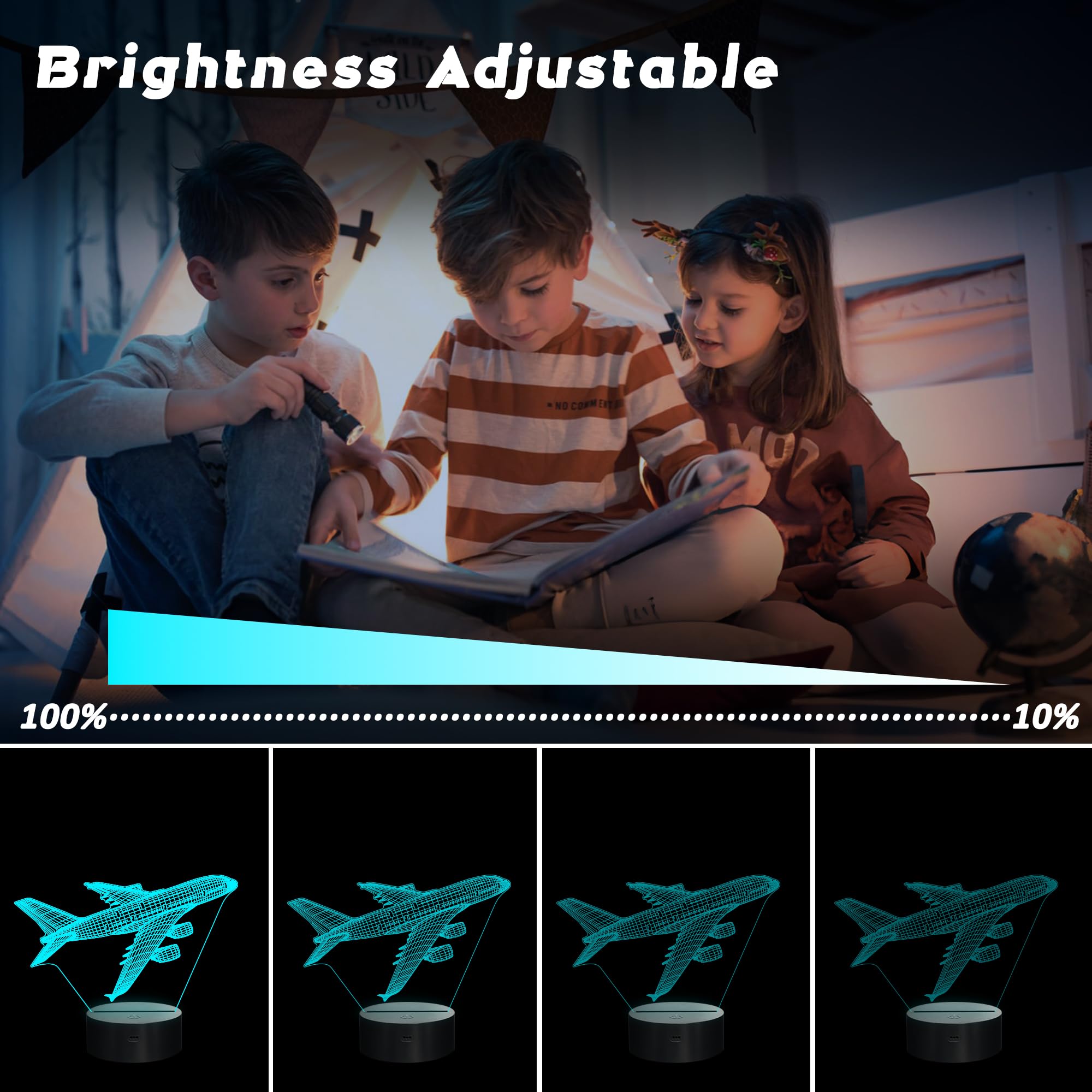 CoolGift Mart Airplane Nachtlicht, 3D LED optische Illusion Flugzeug Lampe mit Fernbedienung und Timer, Weihnachten und Geburtstag Flugzeug Geschenke für Männer Jungen Kinder 4