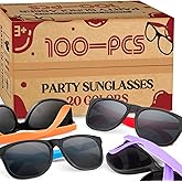100 Pack Neon Color Sunglasses Bulk Gift, Summer Beach Toy, Birthday Decoration Supplies, Carnival Easter Goody Bag Stuffer, Kids Adults Party Favor, 80’s Accessories, Classroom Prize Box for Girl Boy