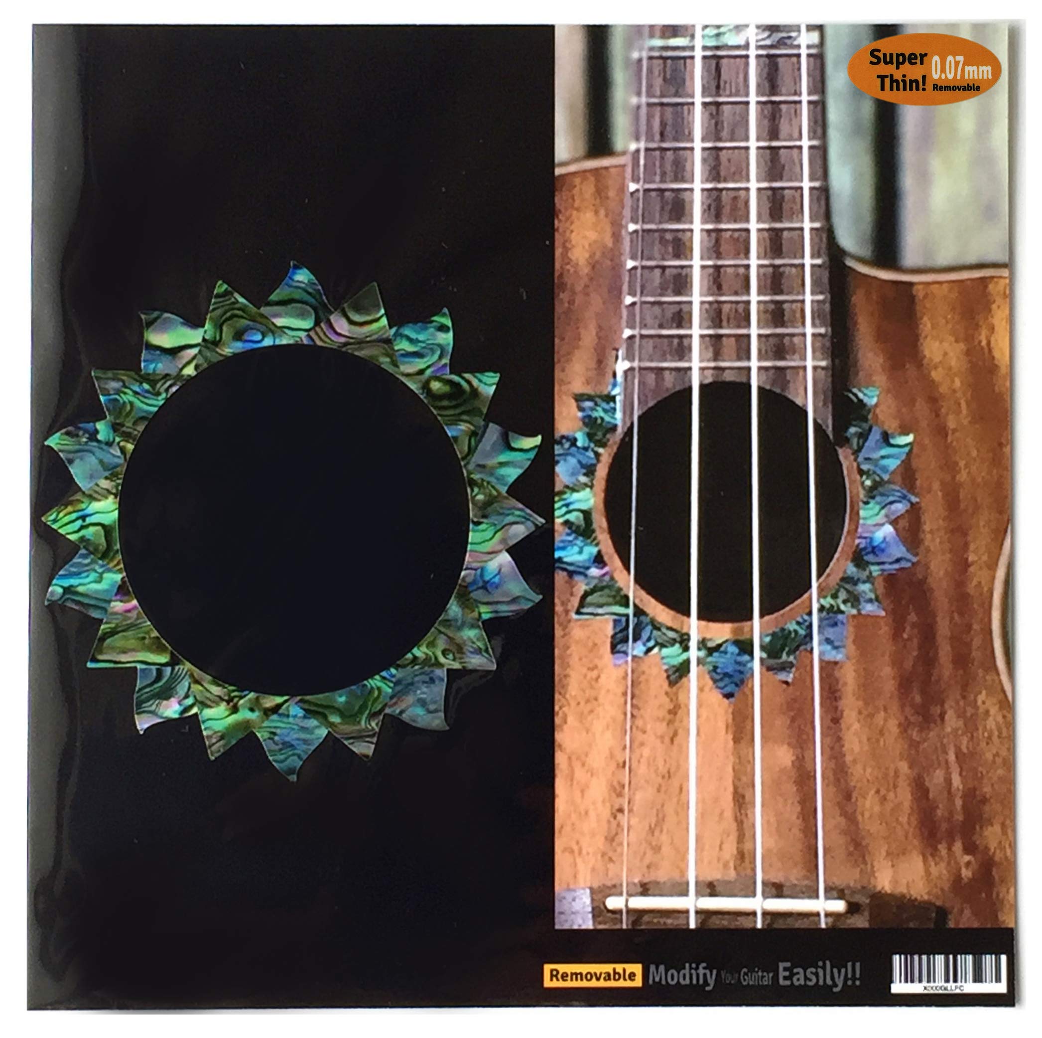 Inlaystickers Decal for Soprano Ukulele - Soundhole Rosette/Purfling - Sun - Abalone Blue UKR-304SP-AB-S