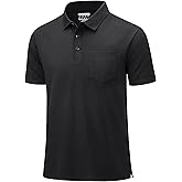 MAGCOMSEN Mens Polo Shirts with Pocket Cotton Pique Short Sleeve Collared Shirt Moisture Wicking Golf Shirts 3-Button Shirts