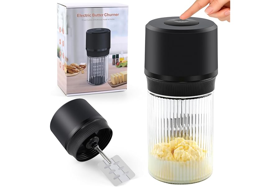 IFOLO Electric Butter Churn – One-Touch Butter Maker in 5–10 Mins, 34oz Glass Jar with High-Speed Brushless Motor, High-Speed Mixing for Creamy Results