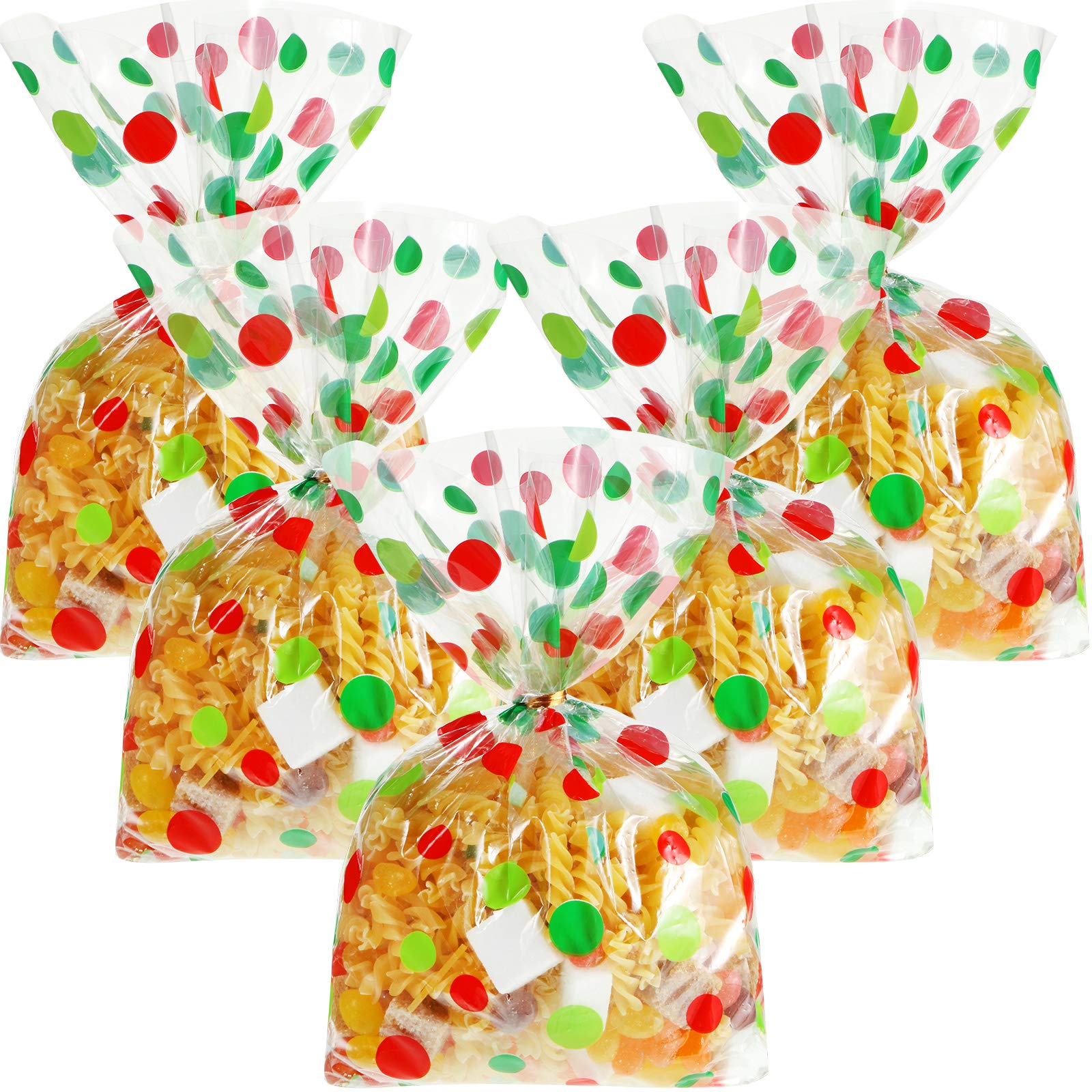 Hestya 50 Counts 15 x 25 cm Flat Cellophane Treat Bags Clear Cellophane Block Bottom Storage Bags Sweet/Party/Home Bags with Twist Ties or Pull Bow (Style E)