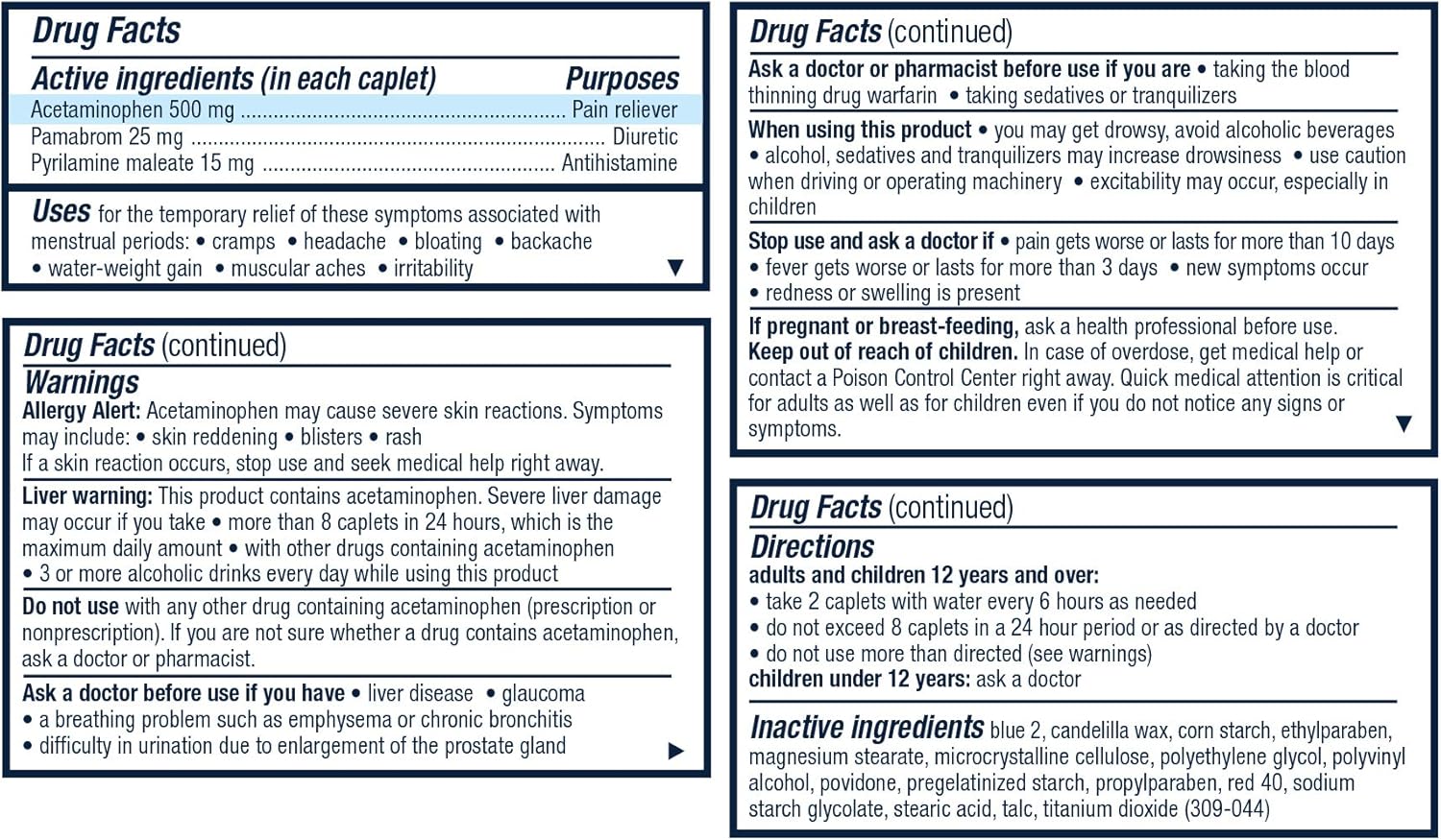 Pamprin Multi-Symptom Formula, with Acetaminophen, Menstrual Period Symptoms Relief including Cramps, Pain, and Bloating, 40 Caplets: Health & Personal Care
