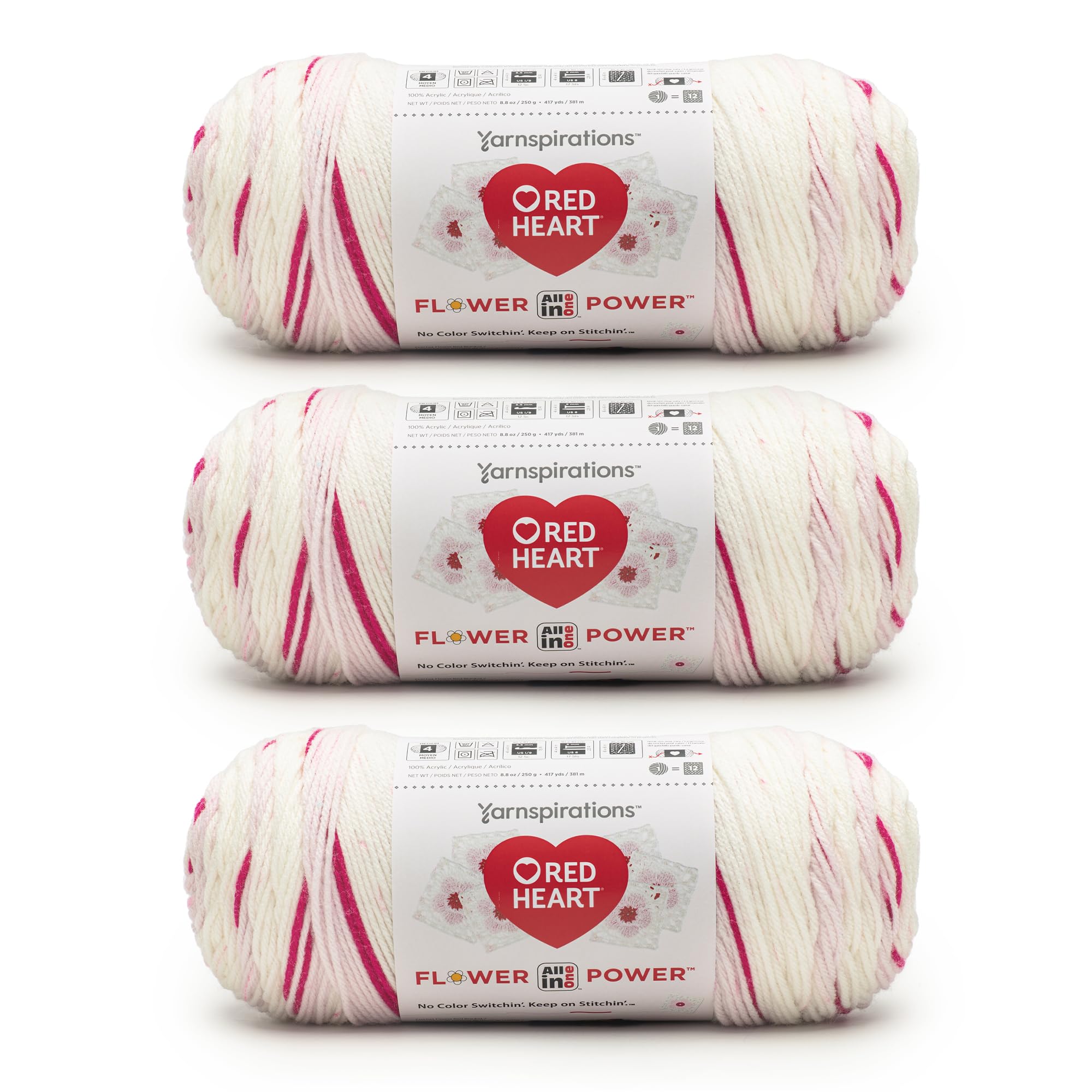 Photo 1 of Red Heart All in ONE Flower Power Cherry Blossom Yarn - 3 Pack of 8.8oz/250g - 100% Acrylic - #4 Worsted (Medium) - 440 Yards - Knitting/Crochet