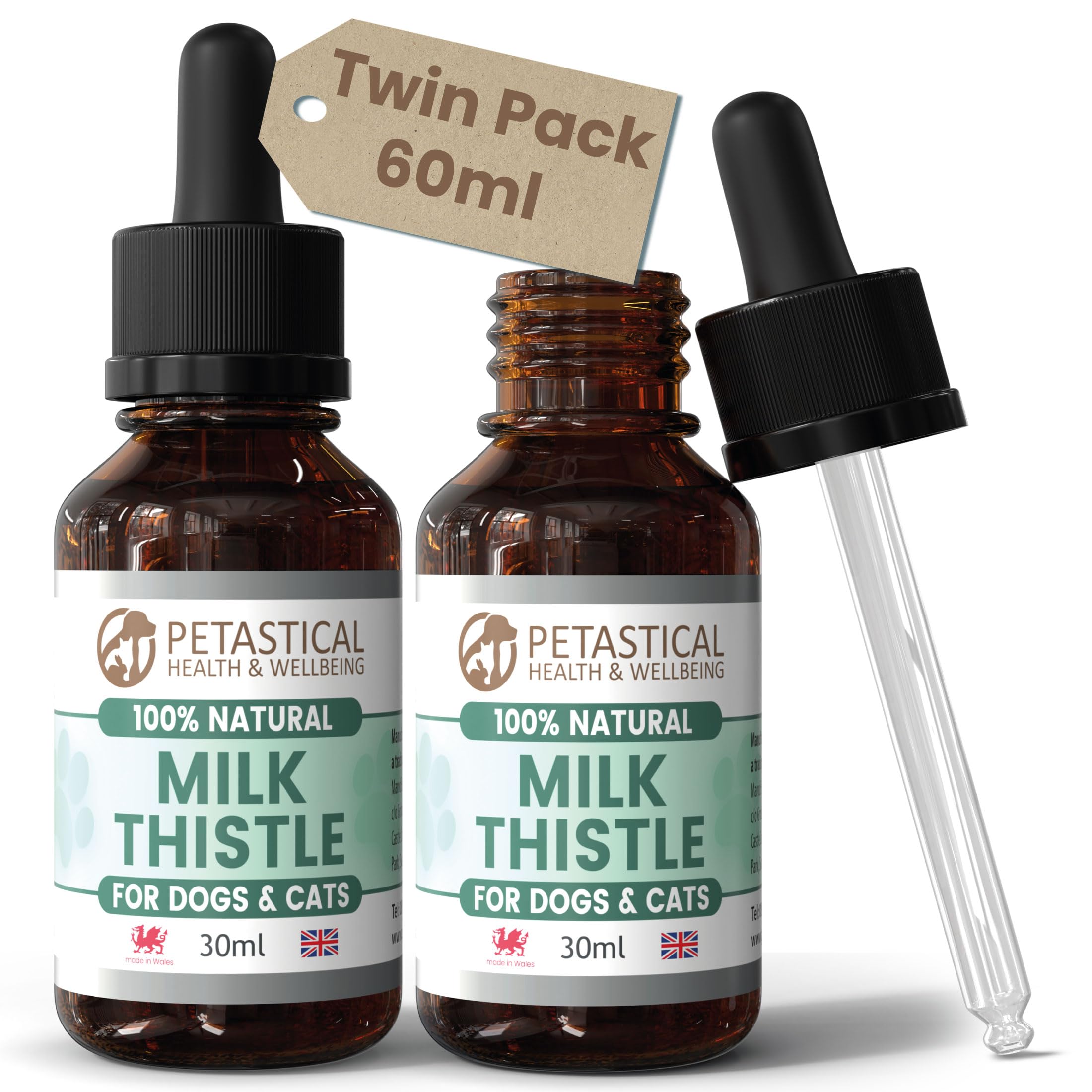 Petastical Milk Thistle for Dogs, Liver Support for Cats, Dog Silymarin Antioxidant, Liquid Drops, No Nasty Chemicals, Made in UK (60ml)