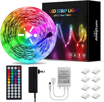Amazon Com Led Light Strip 55ft Aveylum Flexible Rgb Rope Lights 5050 Smd 480 Leds Non Waterproof Ip20 16m Tape Light With 44 Keys Wireless Controller And 24v Power Adapter For Home Kitchen
