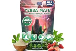 BLOOMBOOST Yerba Mate Strawberry Matcha Powder – Smooth & Refreshing Super Blend, Premium Japanese Matcha, Sweet Strawberry Flavor – 11.6 oz (30 Servings) – Sugar-Free, Gluten-Free