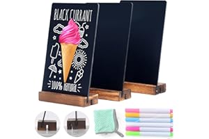 7.9x5.1 Desktop Chalkboard Sign with Wood Base, Message Board Menu Board Kids Chalkboard for Shop Wedding Kitchen Home Party 