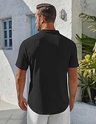 COOFANDY Men's Black Henley Shirt Short Sleeve