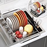 JASIWAY Roll Up Dish Drying Rack, Expandable (12.8"-23.8" D X 12.8" W) Stainless Steel Portable Over The Sink Dish Drainer For Kitchen Sink Counter-843607
