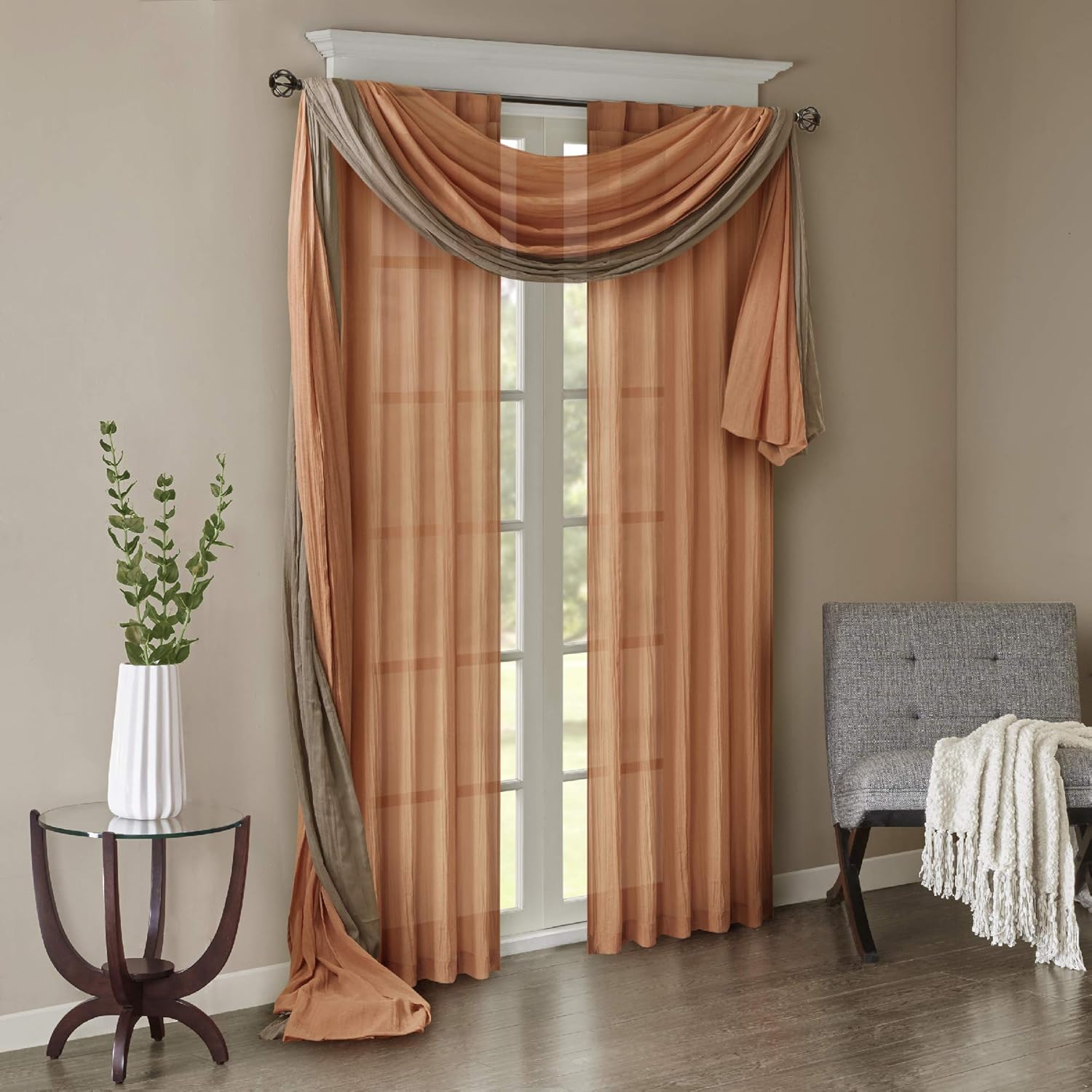 Madison Park Harper Sheer Bedroom, Modern Contemporary Window Curtain for Kitchen, Solid Fabric Panels, 42" x 216", Taupe: Home & Kitchen