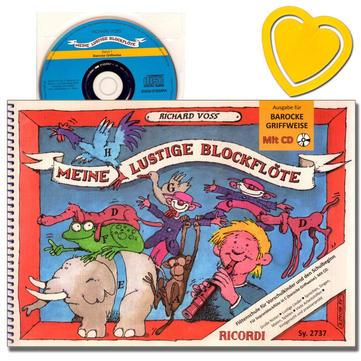 My Funny Recorder - Descant Recorder (Baroque Finger) with CD for Listening and Playing - Author: Richard Voss - with Colourful Heart Shaped Music Clip - SY2737 9790204227372