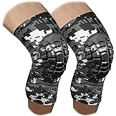 Bucwild Sports Volleyball Knee Pads | Padded Knee Compression Sleeves with Anti-Slip Grip & Flatten-Resistant Cushion | For Basketball, Volleyball, Wrestling & Training – 1 Pair (Black Camo, XXS)