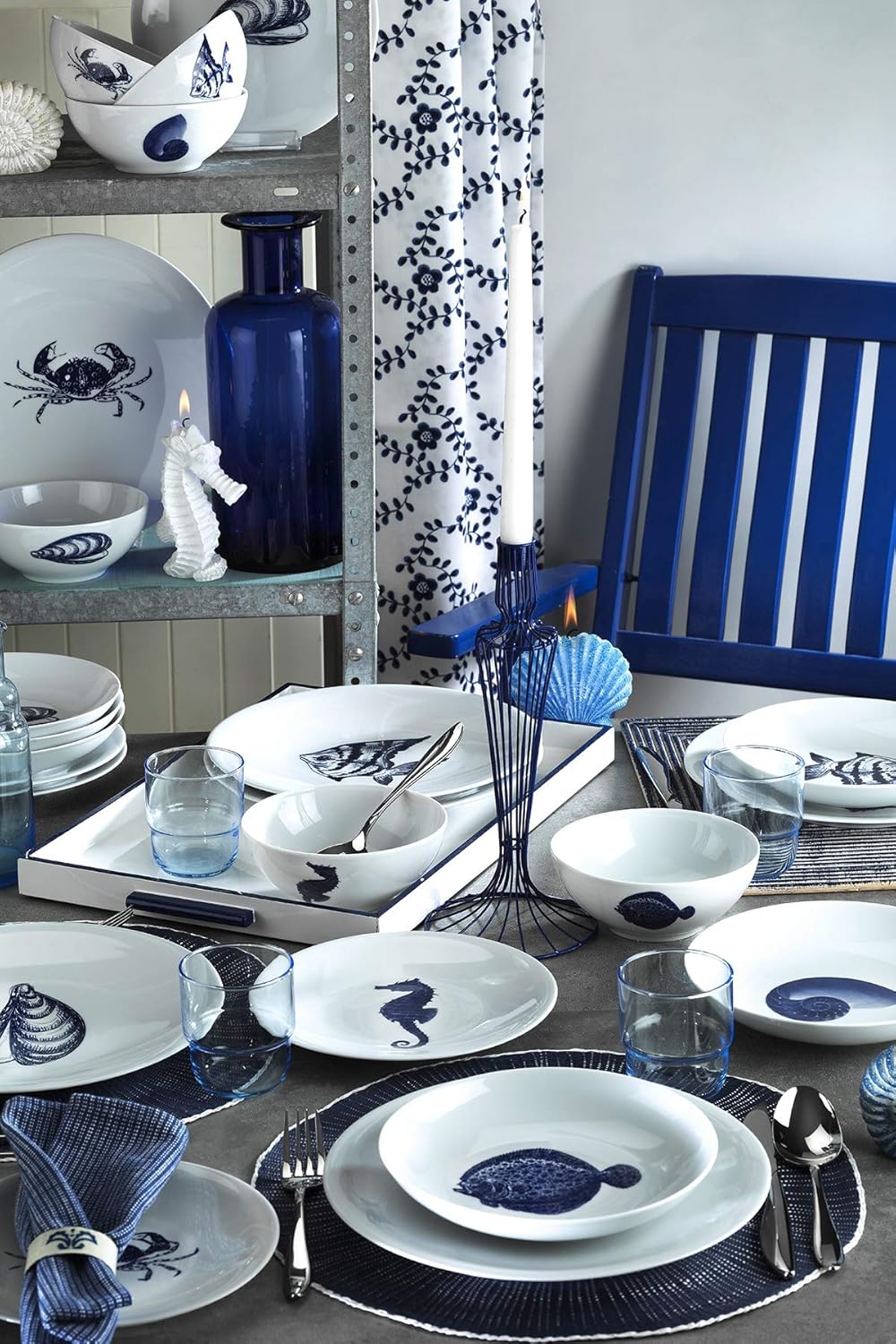 coastal collection outdoor living sea turtle melamine dinnerware on Amazon Com Nautical 24 Pieces Porcelain Dinnerware Set Made In Turkey Service For 6 Fish Sea Shell Sea Horses Themed Dinnerware Sets