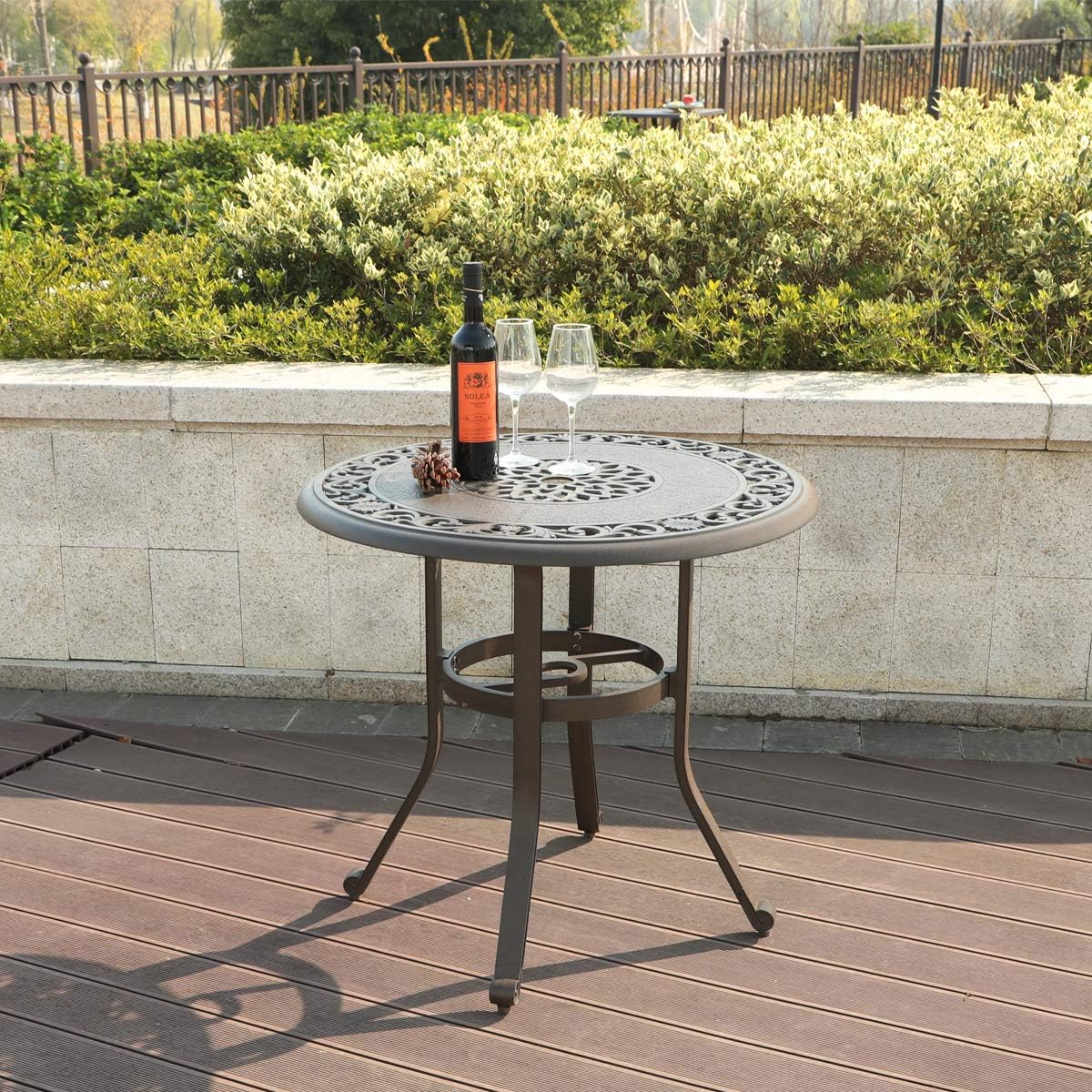 PHI VILLA 32 in Cast Aluminum Patio Outdoor Bistro Round Dining Table with Frosted Surface: Kitchen & Dining