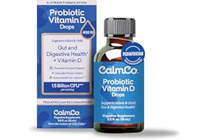 CalmCo Probiotic Vitamin D Drops - Supports Infant & Child Gut Health, Helps Reduce Gas, Colic & Fussiness, Baby Probiotic Drops with Vitamin D3, Pediatrician Recommended, Unflavored, 15ml (Pack of 1)