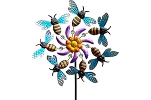 COOZZYHOUR 39" Bee Wind Spinners Metal Garden Stake-Outdoor Yard Windmill-Wind Sculpture Yard Art Decorations for Patio,Lawn & Garden