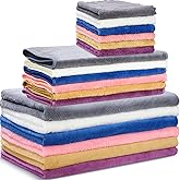 Moukeren 18 Pcs Microfiber Bath Towel Set 6 Bath Towels 6 Hand Towels 6 Washcloths Soft Coral Velvet Highly Absorbent Bathroom Towel for Fitness Sports Yoga Travel(Cute Colors)