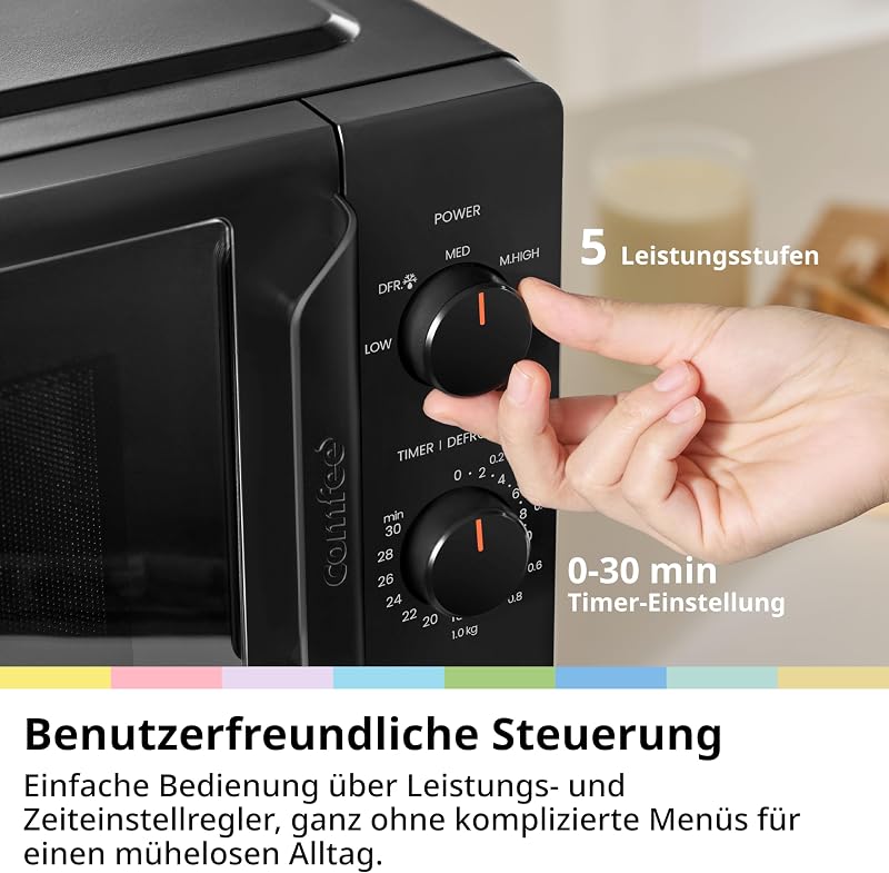 CMO-MP012ND(BK) Mikrowelle 20L, 700W, 5 Leistungsstufen, Drehteller, Auftaufunktion, Freistehend, Schwarz