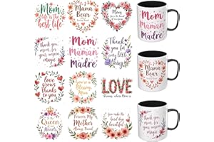HERRYPENG 12 PCS UV DTF Cup Wrap Stickers, Floral Mothers Day Rub on Transfers for Crafts, Permanent DIY Transfer Decals for 