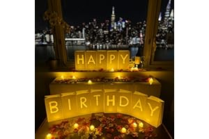 WYMM Happy Birthday Decorations for Women & Men - Surprise Set with Light Up Letters, 30 Tea Light Candles, 2000 Red & Pink Rose Petals - Luminary Bags to Create a Beautiful Happy Birthday Banner Sign
