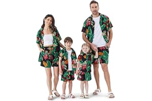 PATPAT Family Matching Outfits Hawaiian Dad and Me Beach Tropical Plant Allover Flower Print Shirt and Shorts Set