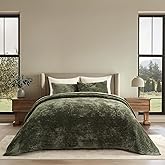 EVERGRACE Velvet Quilt Set King Size, Luxurious Soft Striped Channel Bedding Set, Lightweight Velvet Comforter for All Season, Oversized Bedspread Coverlet with 2 Matching Shams, Olive Green