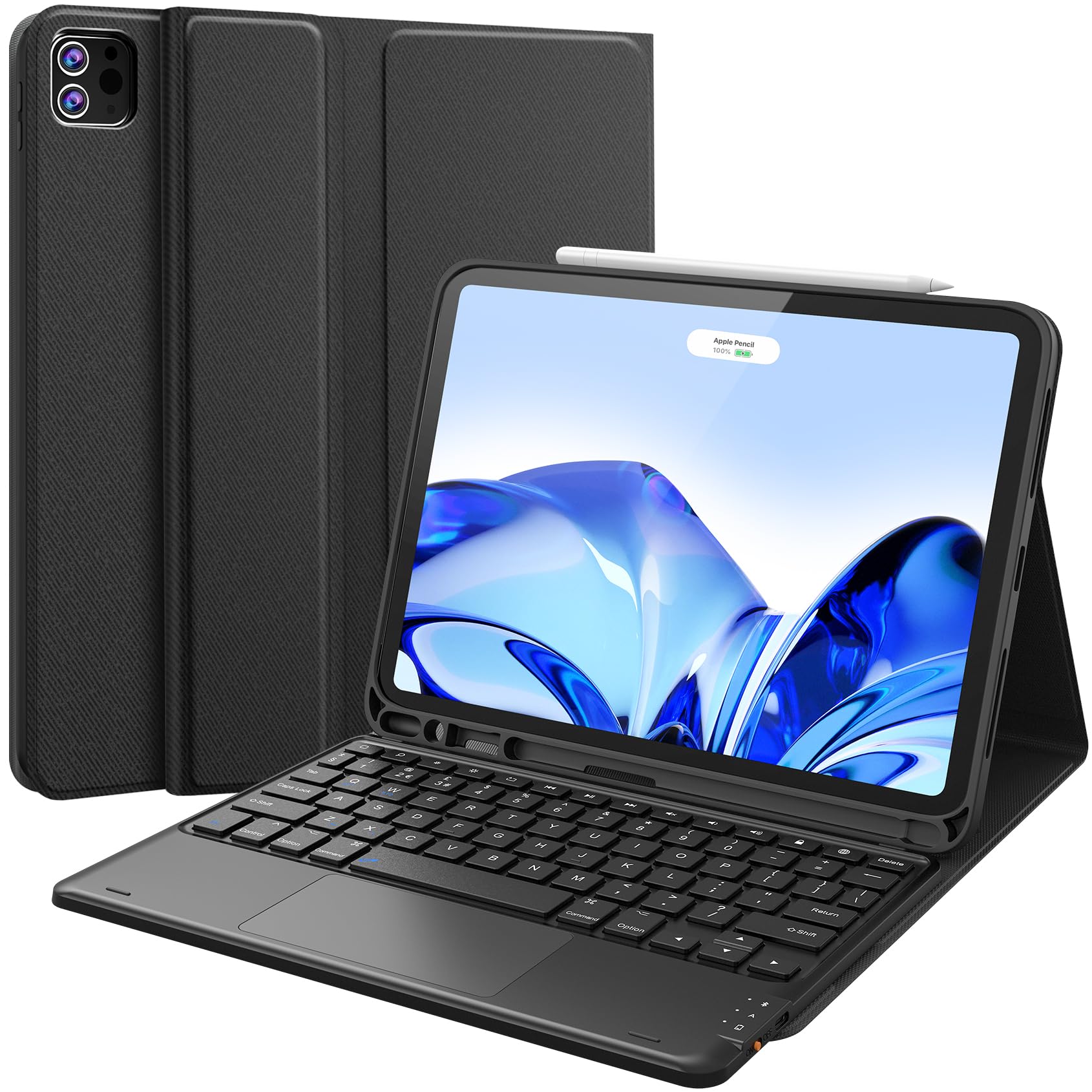 CHESONA iPad Air 11 inch Case with Keyboard (M2, 2024/M3, 2025), Smart Touchpad for iPad Pro 11 inch Keyboard (4th/3rd/2nd/1st), 2 BT Channels, Magnetic Detachable Case for iPad Air 5th/4th Gen, Black