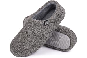 HomeTop Women's Fuzzy Curly Fur Memory Foam Loafer Slippers with Polar Fleece Lining
