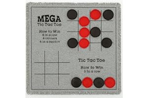 Bolaball 3-in-1 Giant Checkers, Tic Tac Toe Jumbo Game, 26"x26", Reversible Carpet, Indoor Outdoor Yard Board Game for Family and Friends with 24 Chips