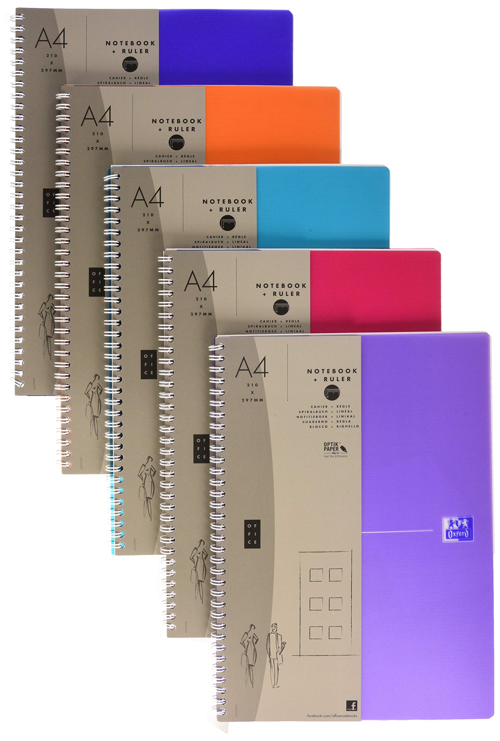 Oxford My Colours Spiraalblok A4 Gelijnd 50 vel 90 g Soepele kunststof Kaft Assorted.