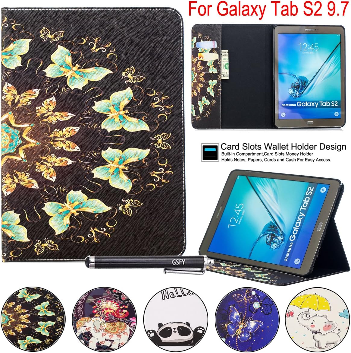 Galaxy Tab S2 9.7 Case, Newshine PU Leather Folio Wallet Stand Cover for Samsung Galaxy Tab S2 Tablet (9.7 Inch, SM-T810 T815 T813) - Butterfly Circle
