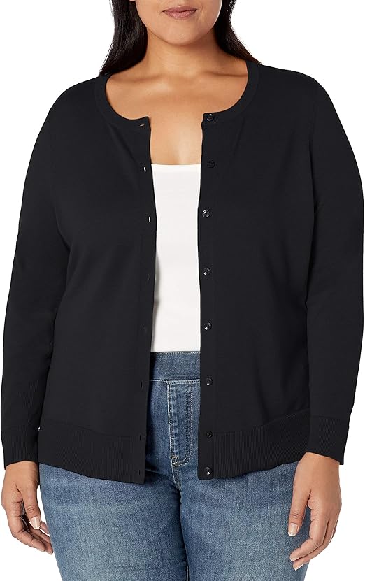 Amazon.com: Amazon Essentials Women's Plus Size Lightweight Crewneck Cardigan Sweater: Clothing