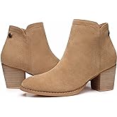 SHIBEVER Women's Ankle Boots Heel: Chunky Low Heeled Almond Toe Short Booties with Zipper Faux Suede Dress Western Fall 2025 Shoes
