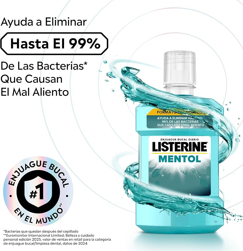 Mentol Enjuague Bucal Sabor Menta Intensa, Pack de 2 x 1 L